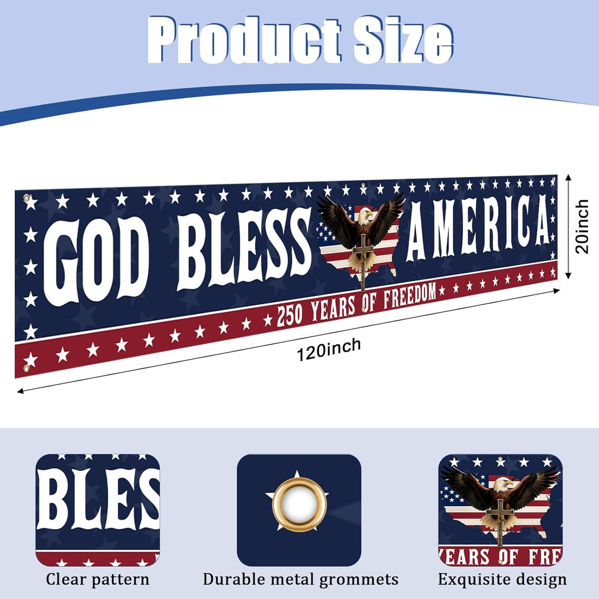 🎆✨God Bless America Patriotic Banner – 250th Anniversary Outdoor Decor Sign