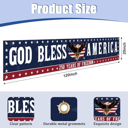 🎆✨God Bless America Patriotic Banner – 250th Anniversary Outdoor Decor Sign