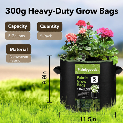 5-Pack 10 Gallon Grow Bags